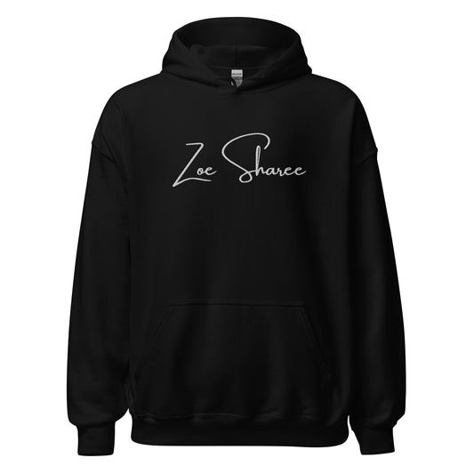 Zoe Signature Embroidered Unisex Hoodie White Stitching