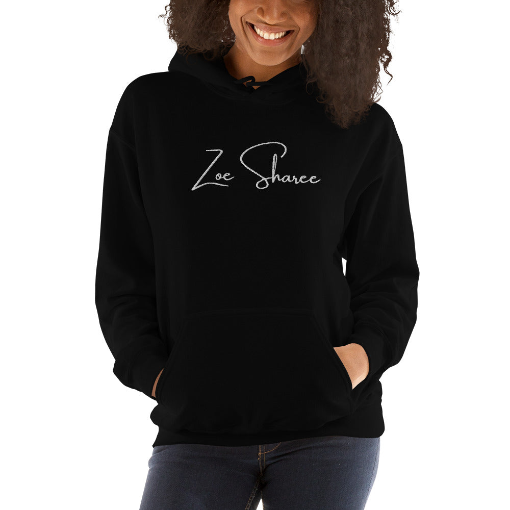 Zoe Signature Embroidered Unisex Hoodie White Stitching