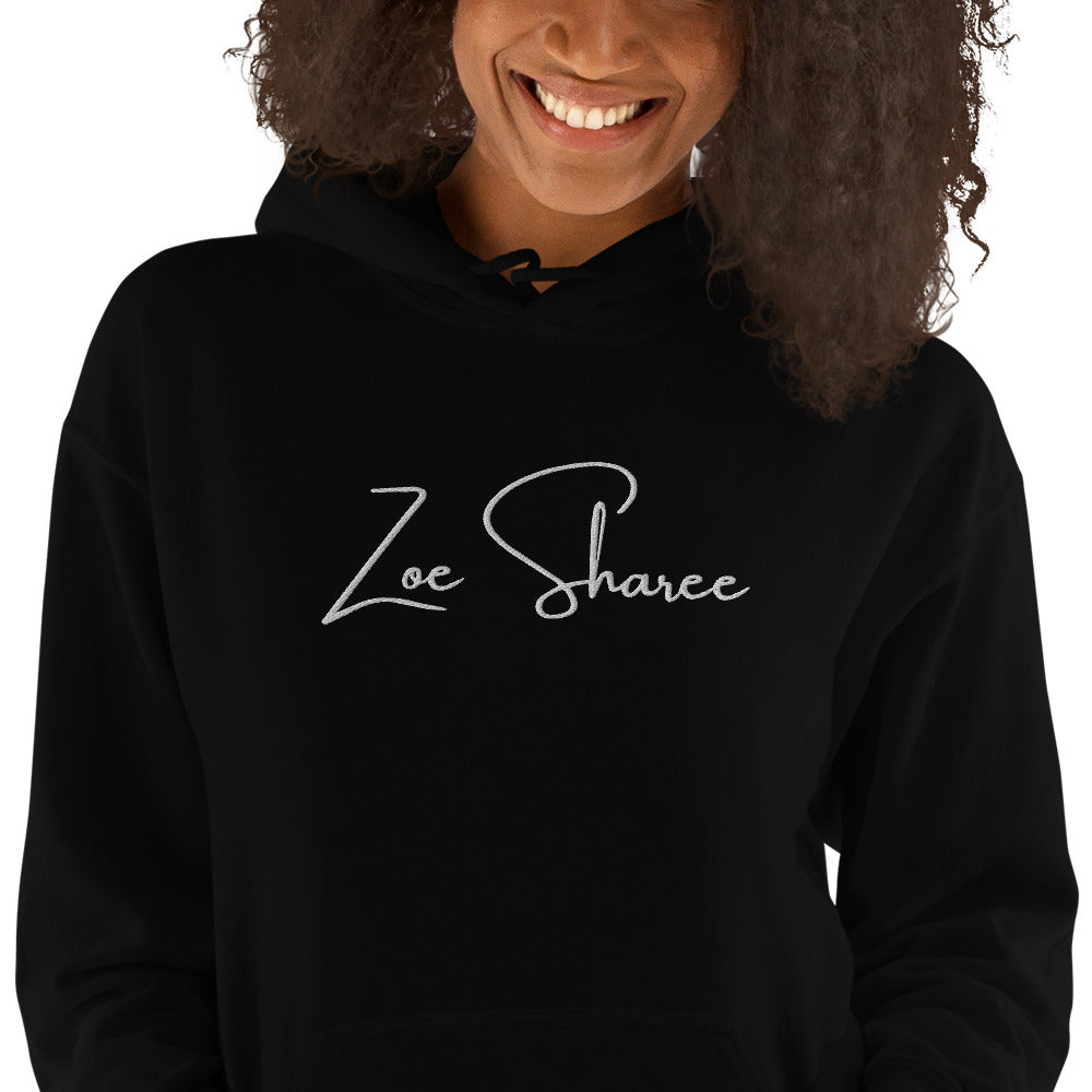 Zoe Signature Embroidered Unisex Hoodie White Stitching